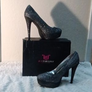 Silver glitter fishnet over Lay heels